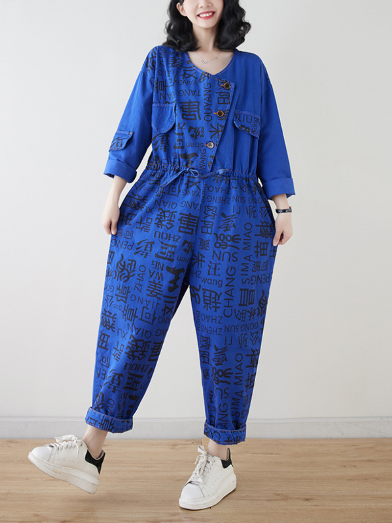 Alphabet Printed Casual Dungarees - Relaxed Everyday Fit