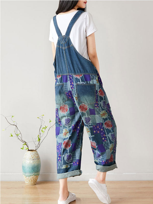 Patchwork Floral Cotton Overall Dungarees