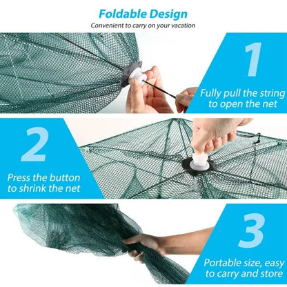 Foldable Fishing Bait Trap Net – 6-Sided, 360° Entry for Fish, Shrimp & Crab