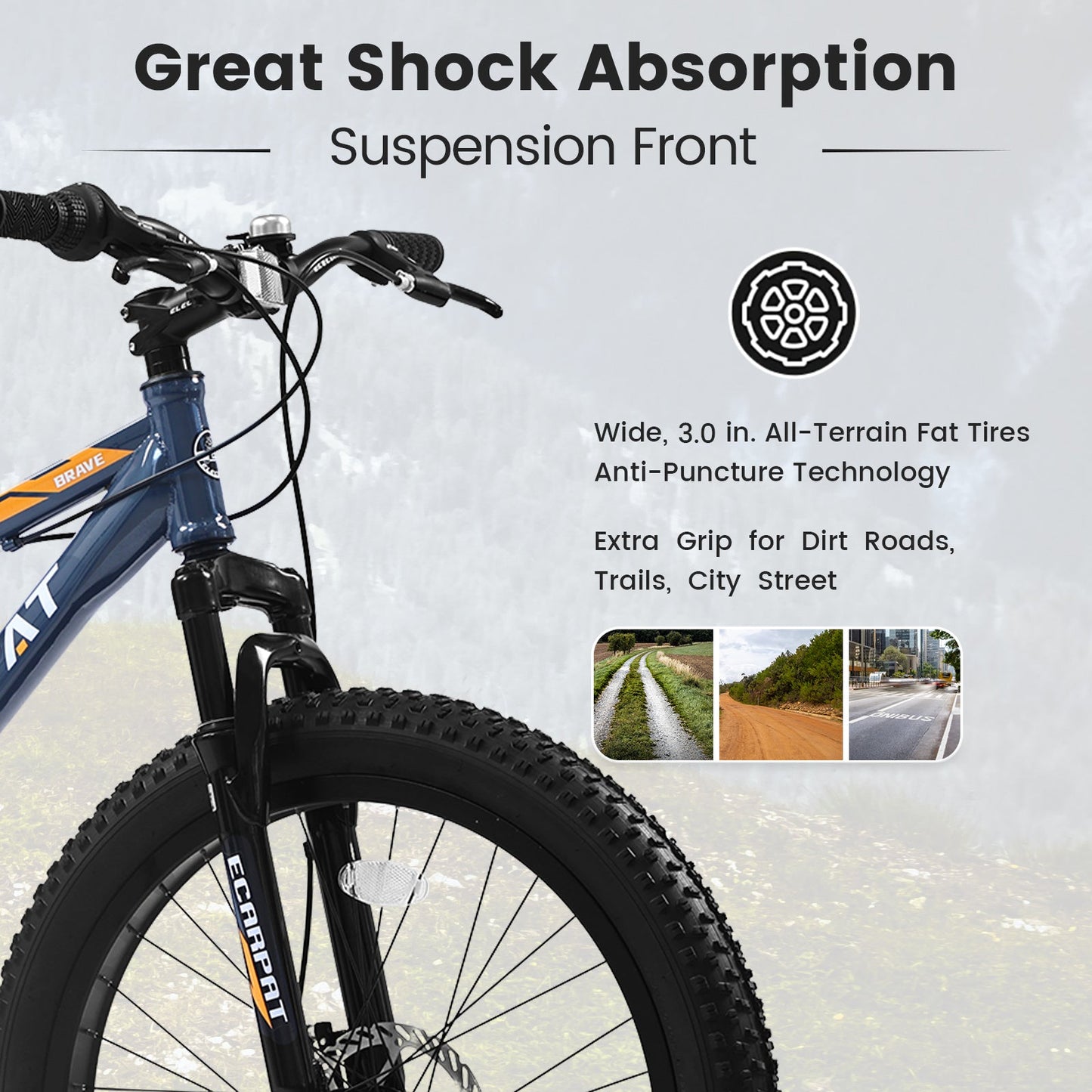 24" Fat Tire Mountain Bike | Full Shimano 7-Speed, Dual Disc Brakes & Front Suspension