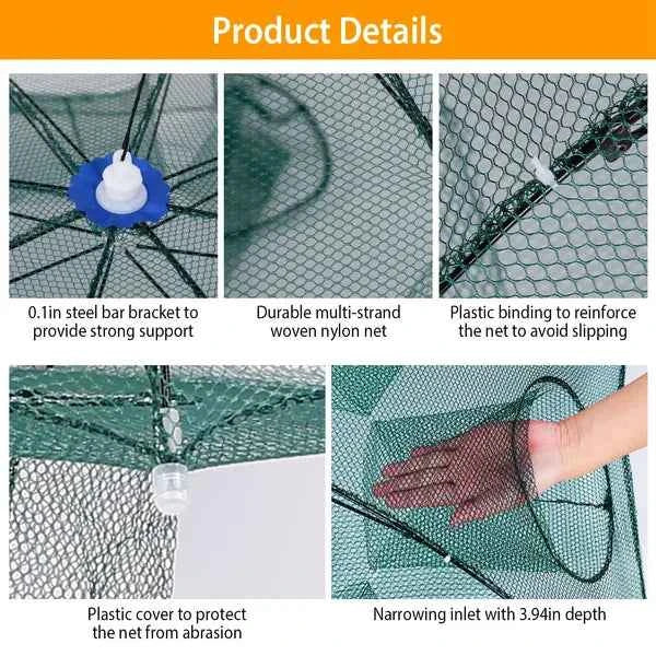 Foldable Fishing Bait Trap with 8 Entrances – Crab, Shrimp, Minnow & Crawfish