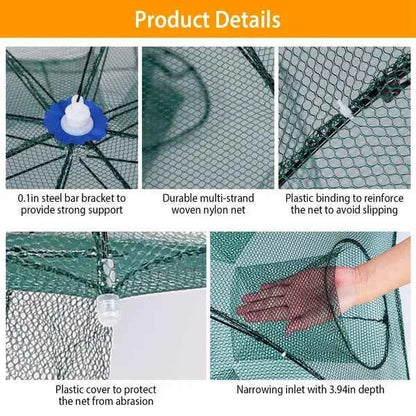 Foldable Fishing Bait Trap with 8 Entrances – Crab, Shrimp, Minnow & Crawfish