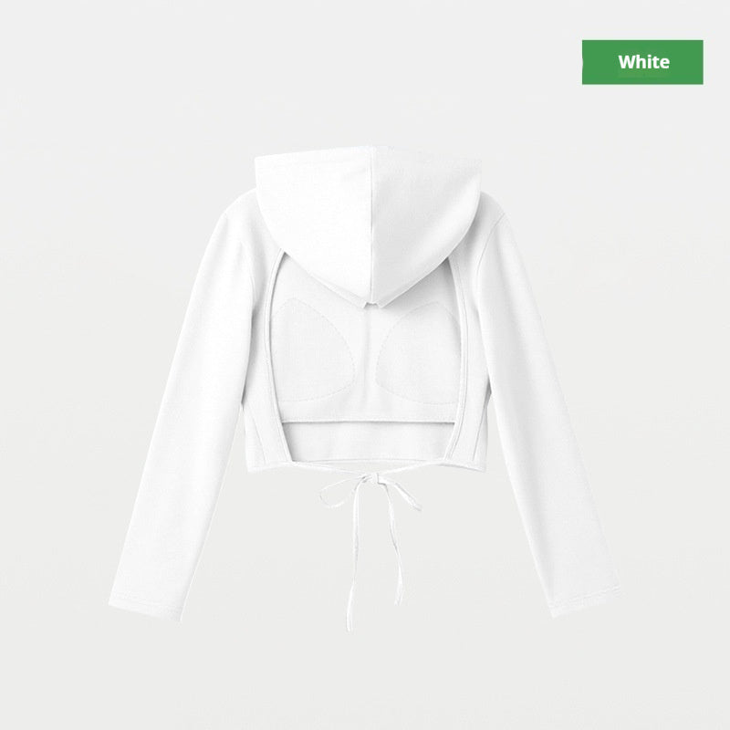 Women's Cropped Long-Sleeve Hoodie with Built-In Chest Pads – 4 Colors
