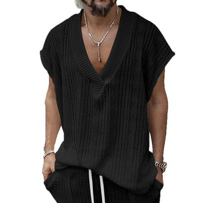 Men's V-Neck Jacquard Sleeveless Tank Top