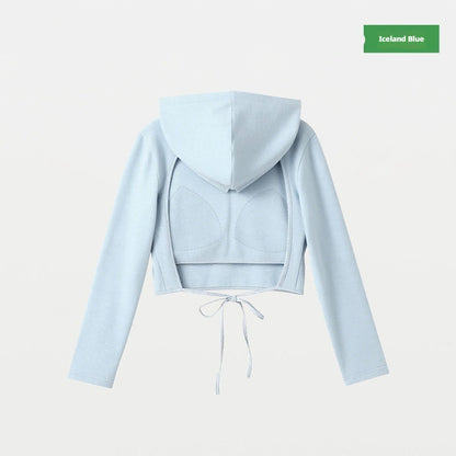 Women's Cropped Long-Sleeve Hoodie with Built-In Chest Pads – 4 Colors