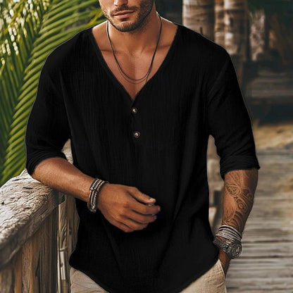 Men's V-Neck Long-Sleeve Casual Shirt