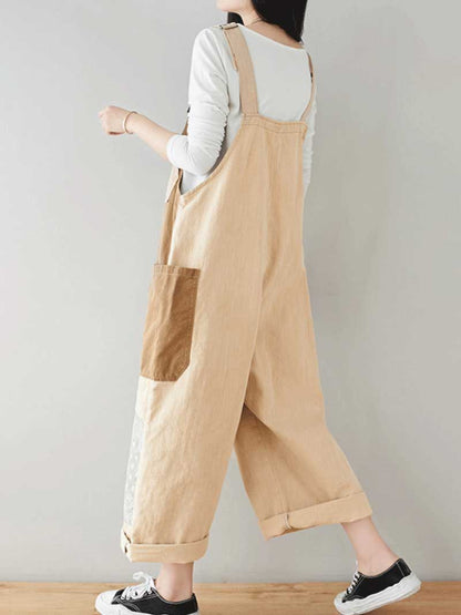 Button Front Denim Dungarees with Contrast Panel Details