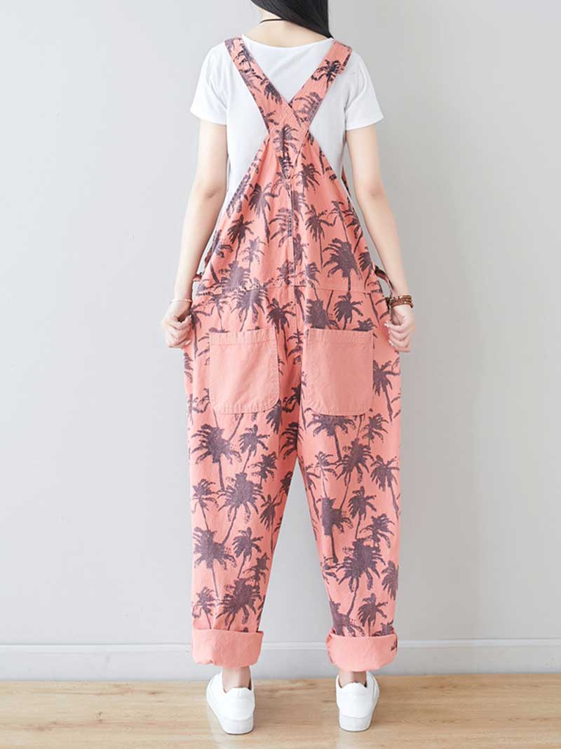 Palm Print Cotton Overalls - Adjustable Workwera | Eva Trends