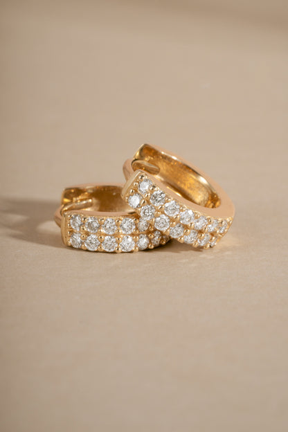 14K Solid Gold Two Row Lab Grown Diamond Huggies