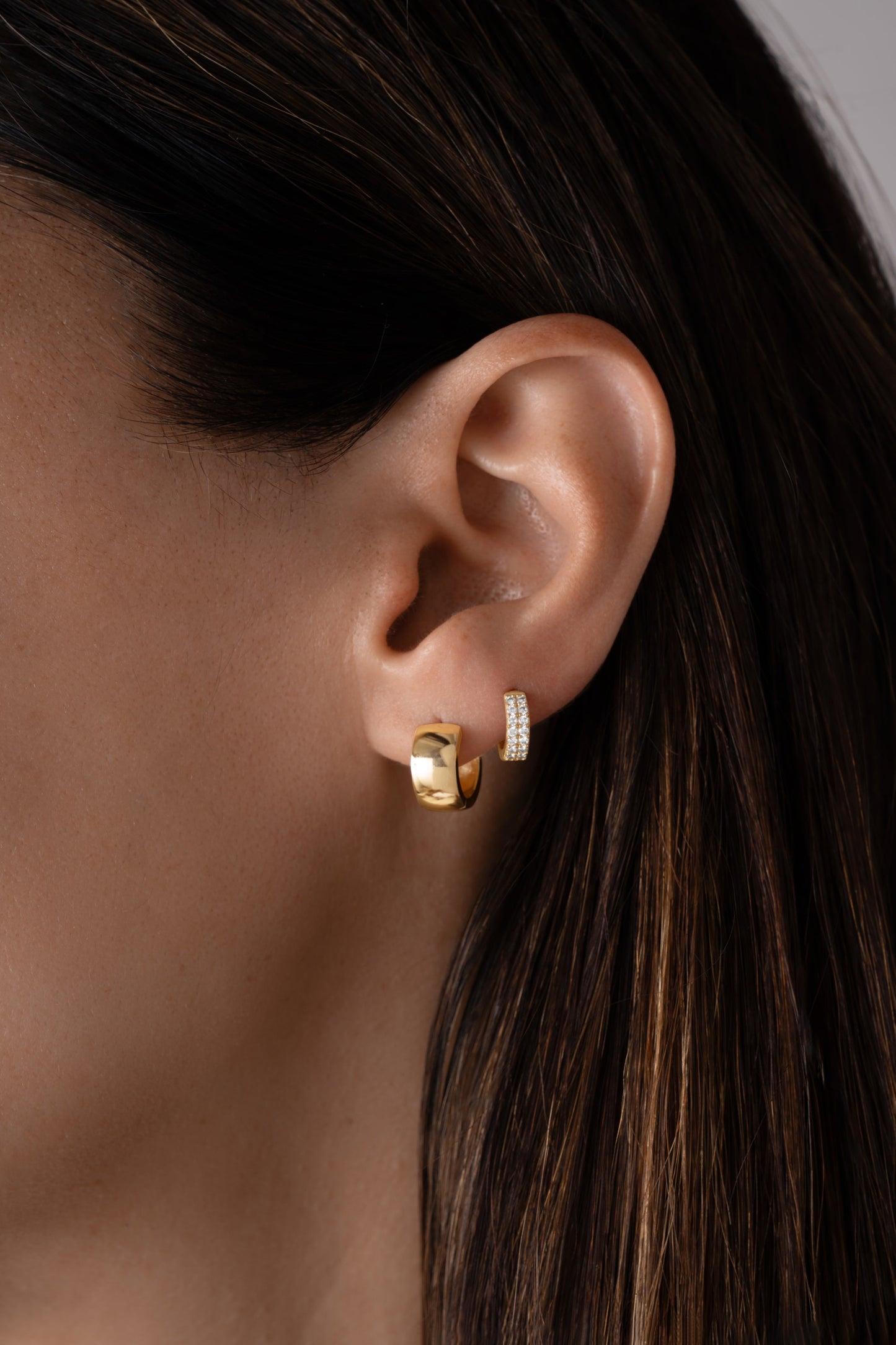14K Solid Gold Two Row Lab Grown Diamond Huggies