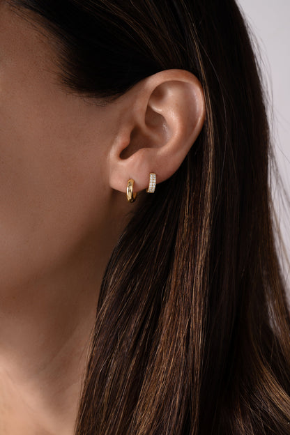 14K Solid Gold Two Row Lab Grown Diamond Huggies