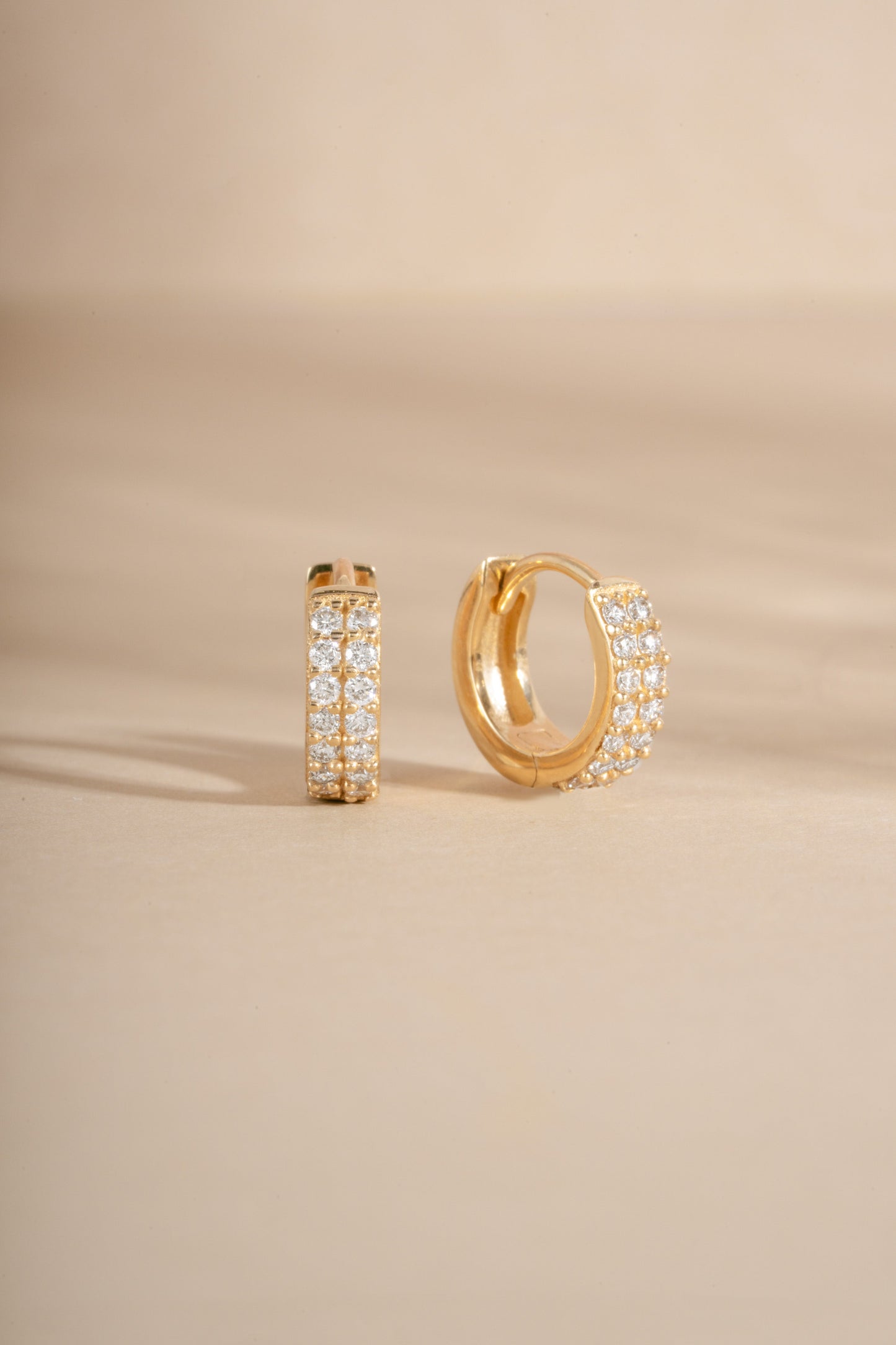 14K Solid Gold Two Row Lab Grown Diamond Huggies