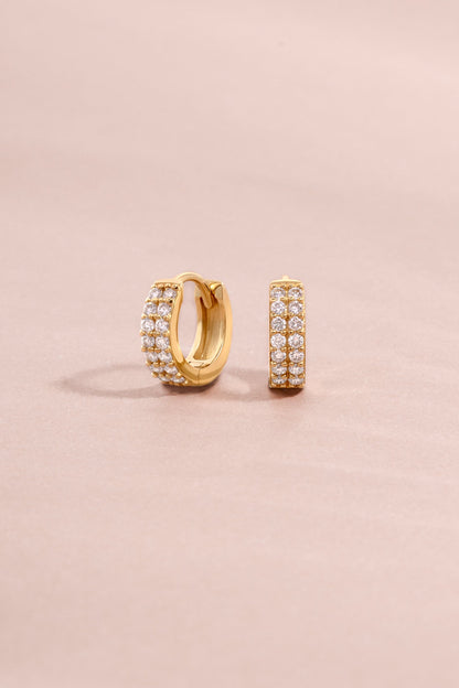 14K Solid Gold Two Row Lab Grown Diamond Huggies