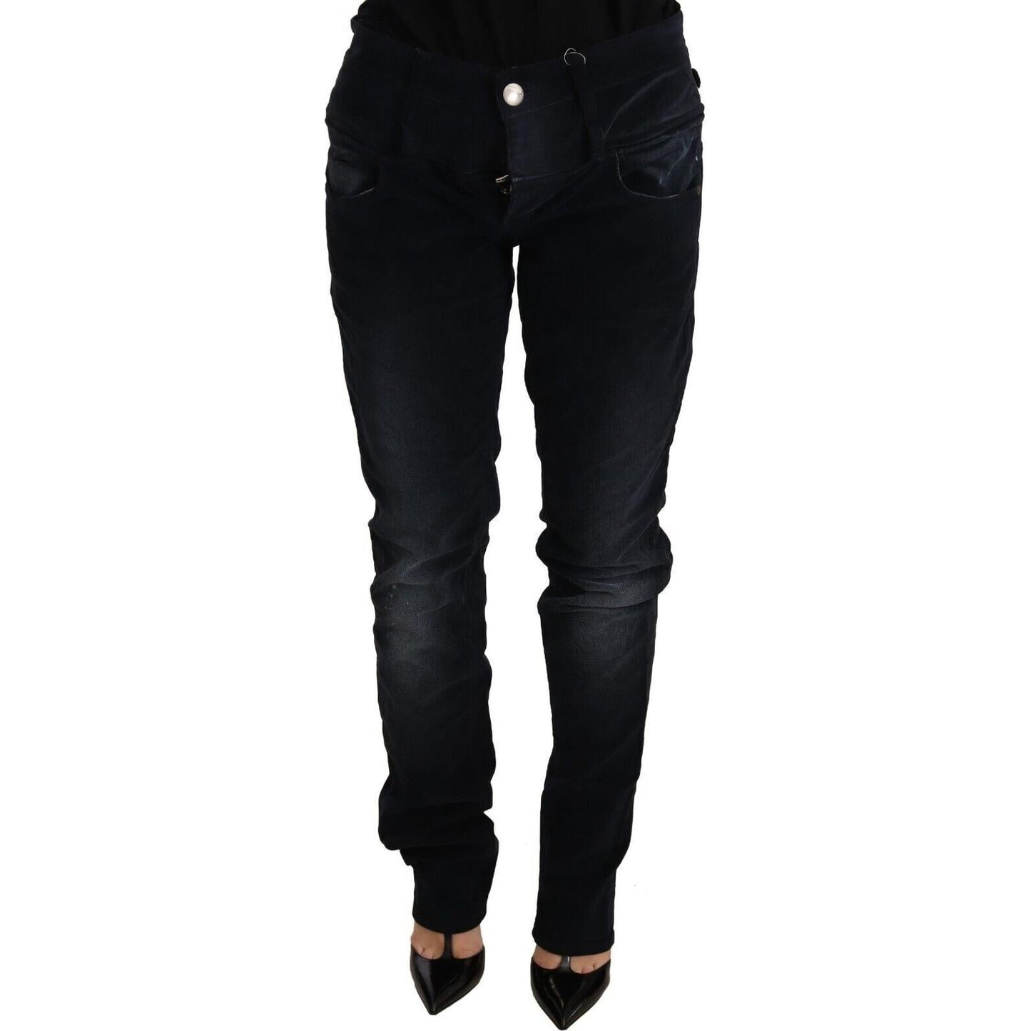 Acht Blue Washed Cotton Denim Low Waist Loose Fit Trousers Jeans