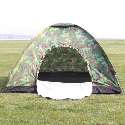 Camouflage Camping Tent – Fiberglass Poles, 170T Polyester, 1–4 Person, 4 Styles