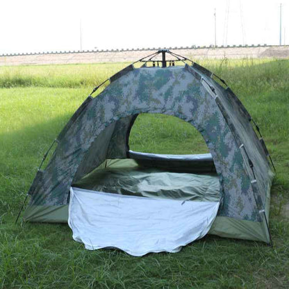 Camouflage Camping Tent – Fiberglass Poles, 170T Polyester, 1–4 Person, 4 Styles