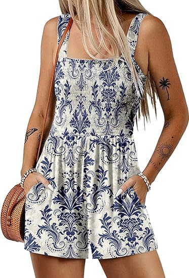 ‚è∞Hot Sale 49% OFFüíÉWomen's Summer Square Neck Sleeveless Loose Casual Short Smocked Romper