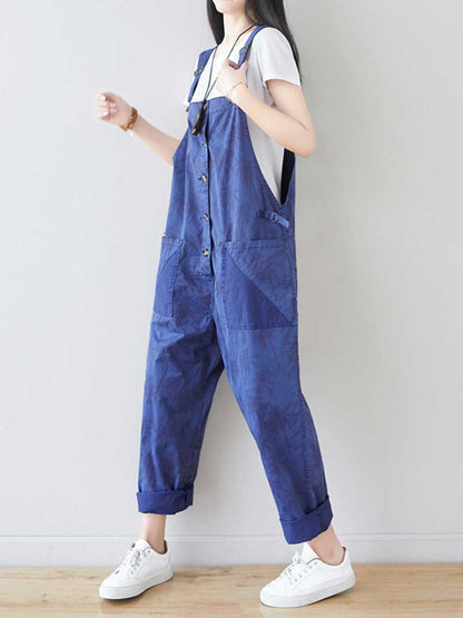 Palm Print Cotton Overalls - Adjustable Workwera | Eva Trends