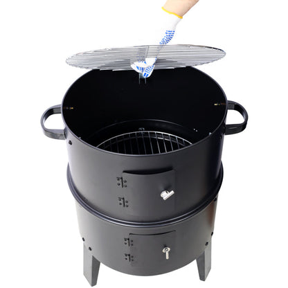 3-in-1 Vertical Charcoal Smoker | Portable Grill & Fire Pit for Camping & Backyard