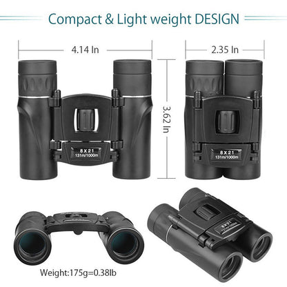 8x21 Compact Waterproof Binoculars – BK7 Prism with FMC Lens Coating