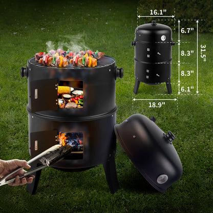 Barrel Charcoal Smoker Grill with Built-In Thermometer