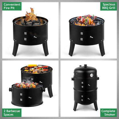 Barrel Charcoal Smoker Grill with Built-In Thermometer