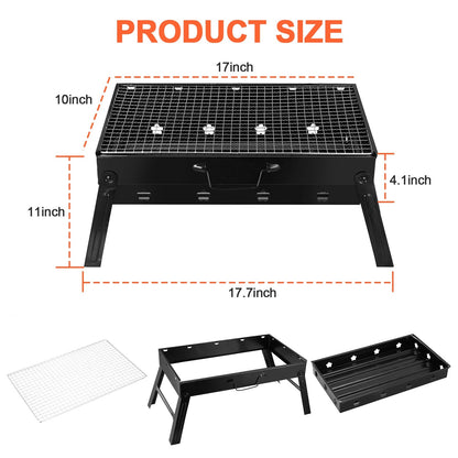 Foldable Portable Charcoal BBQ Grill – 17" Cooking Surface for Camping & Tailgating