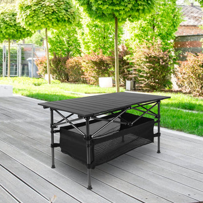 Folding Aluminum Camping Table with Mesh Storage Basket