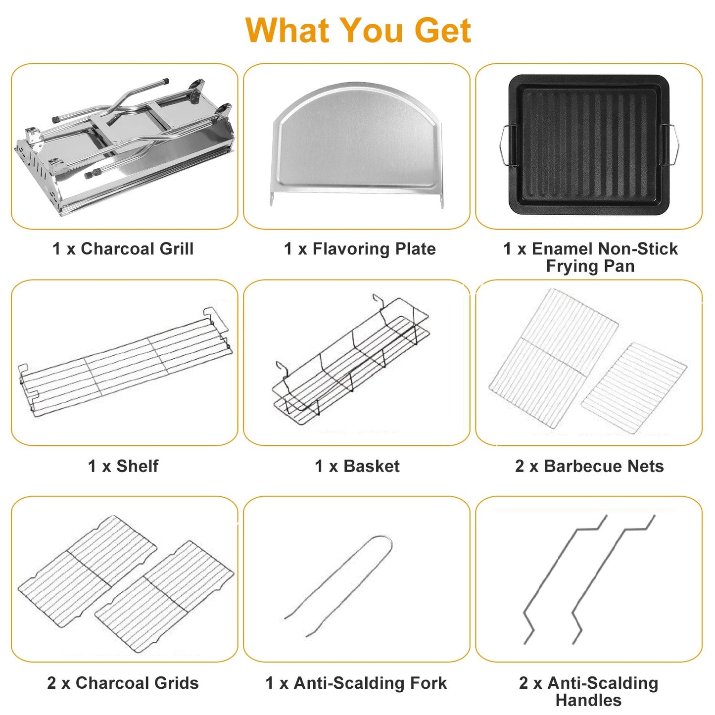 Large Foldable Charcoal BBQ Grill with Non-Stick Pan – Serves Up to 8