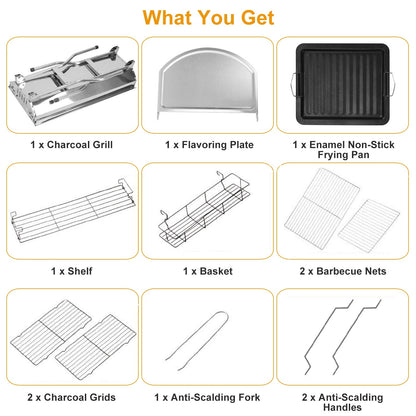 Large Foldable Charcoal BBQ Grill with Non-Stick Pan – Serves Up to 8