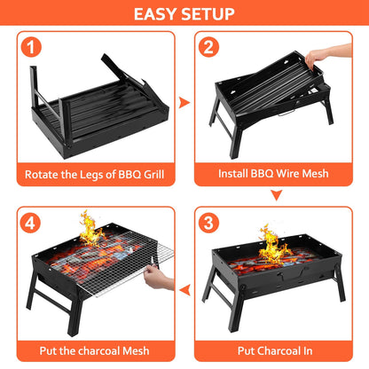 Foldable Charcoal BBQ Grill with Ash Catcher – 17" Cooking Surface for 4-6