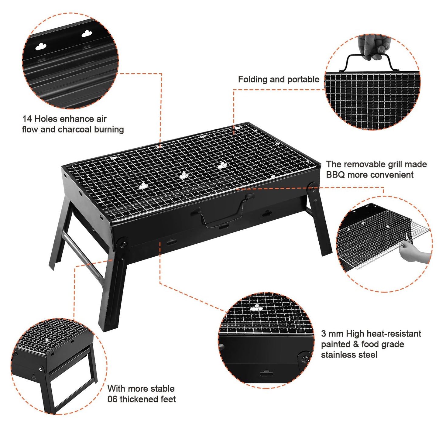 Foldable Charcoal BBQ Grill with Ash Catcher – 17" Cooking Surface for 4-6