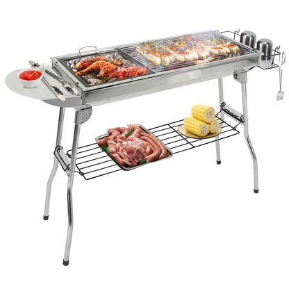 Large Foldable Charcoal BBQ Grill with Non-Stick Pan – Serves Up to 8