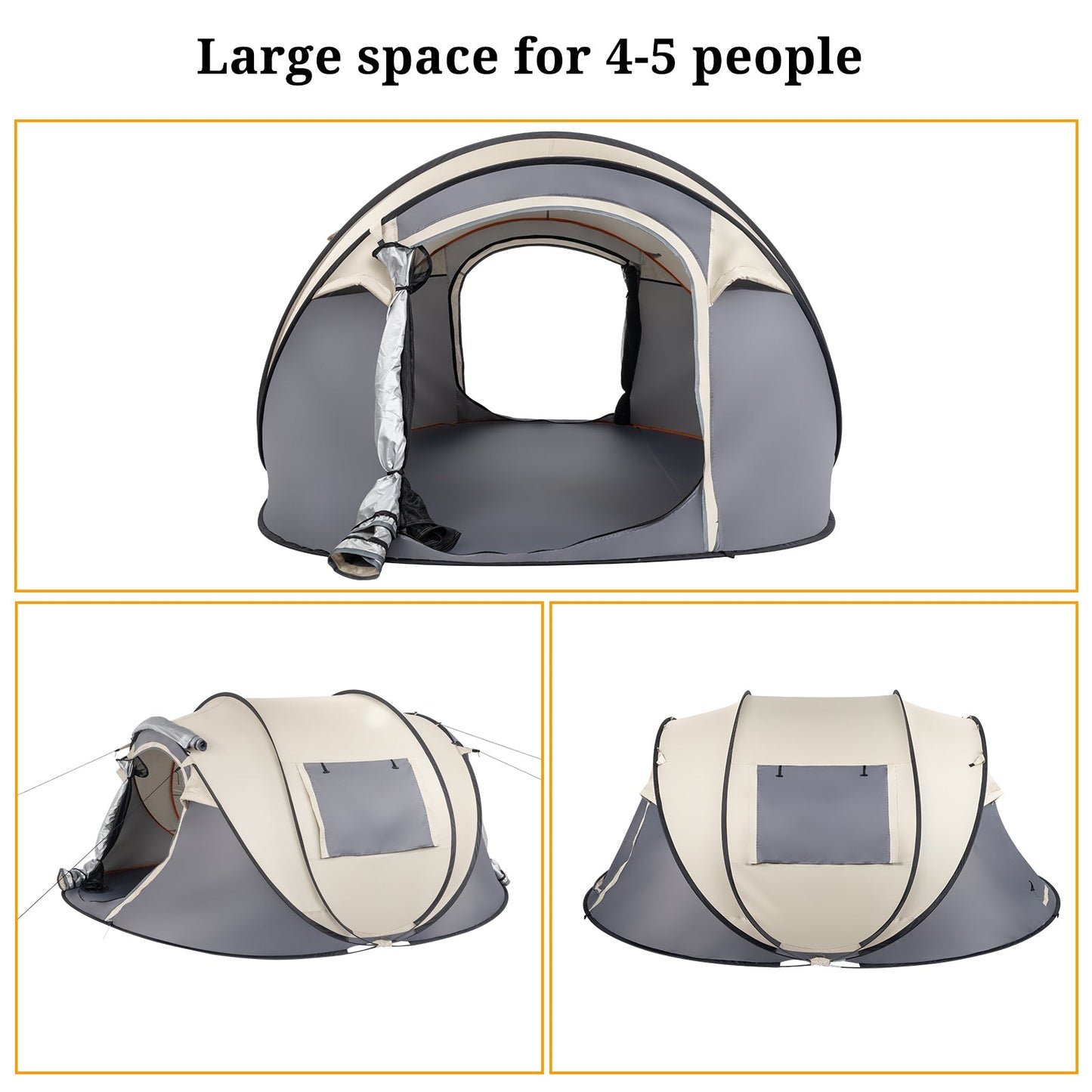 3–4 Person Pop-Up Camping Tent – Instant Setup with Two Vestibules, Mesh Windows & Carry Bag
