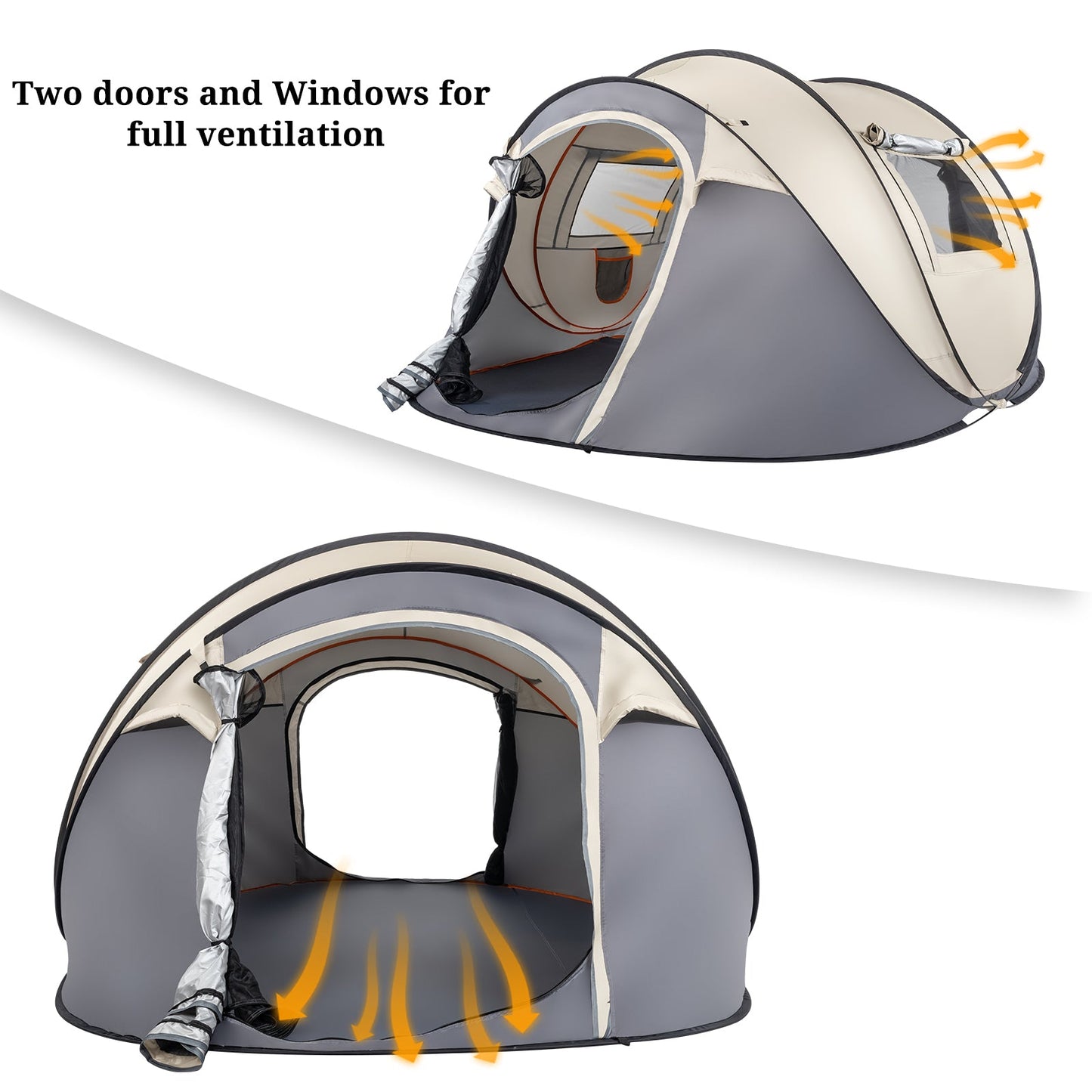 3–4 Person Pop-Up Camping Tent – Instant Setup with Two Vestibules, Mesh Windows & Carry Bag