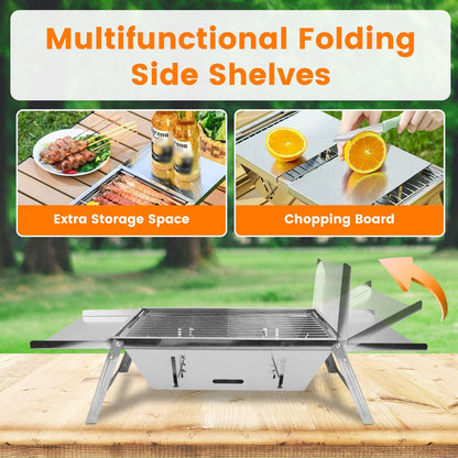 3-in-1 Foldable Charcoal Grill, Fire Pit & Slow Cooker – Portable Stainless Steel BBQ