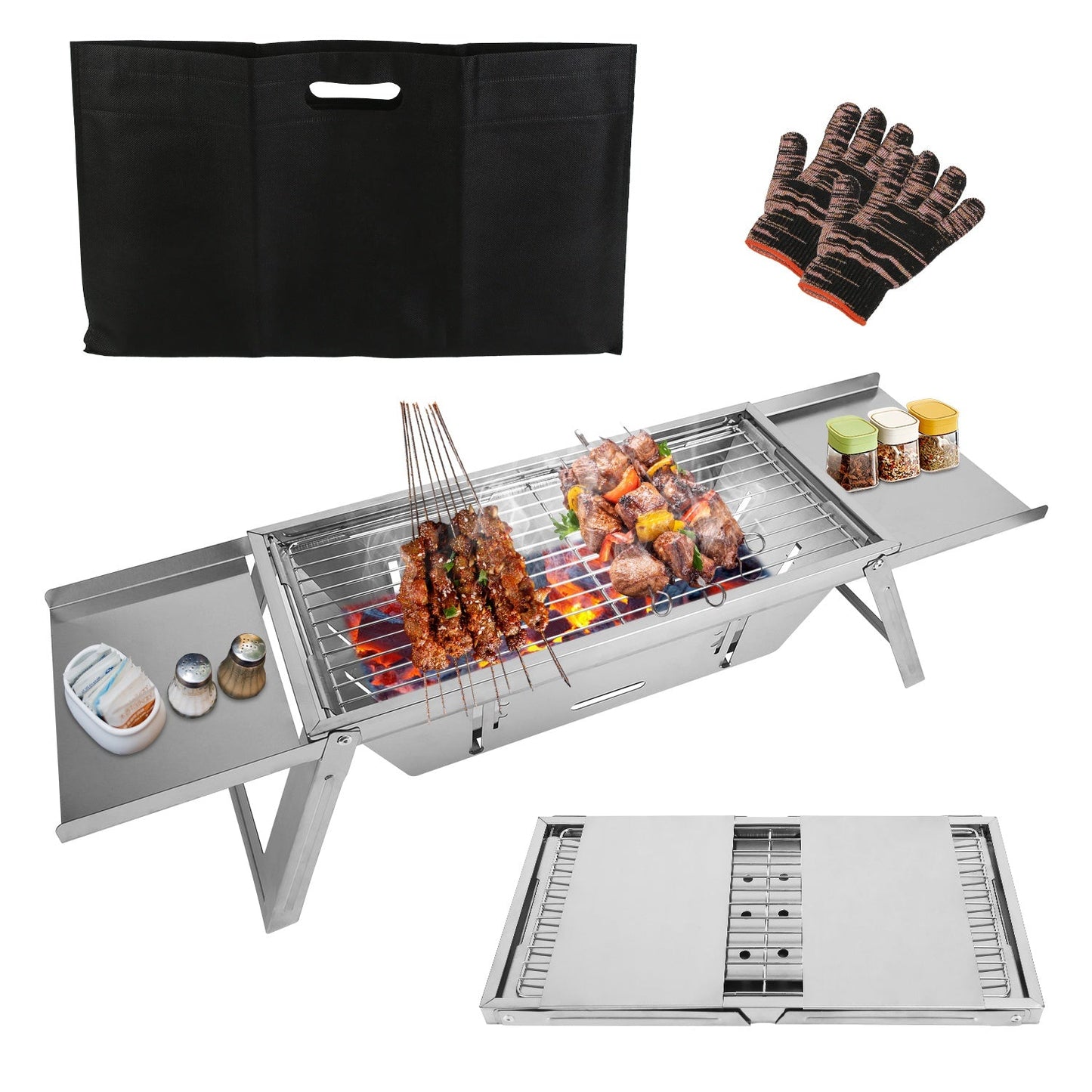 3-in-1 Foldable Charcoal Grill, Fire Pit & Slow Cooker – Portable Stainless Steel BBQ