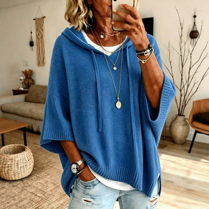 Women's Knitted Hooded Drawstring Sweater – Casual Cozy Pullover