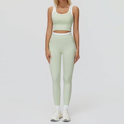 Women's Contrast Yoga Vest & Shorts or Leggings Set – Active Workout Set