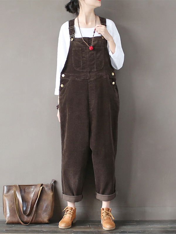 Corduroy Bib Overalls - Adjustable Strap Dungarees