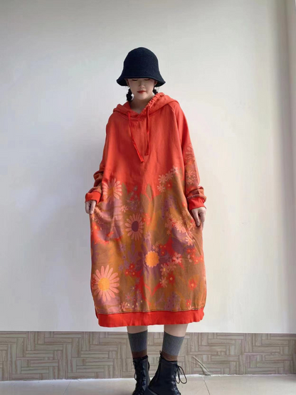 Chic Floral Women Hooded Midi Sweater Dress | Eva Trends