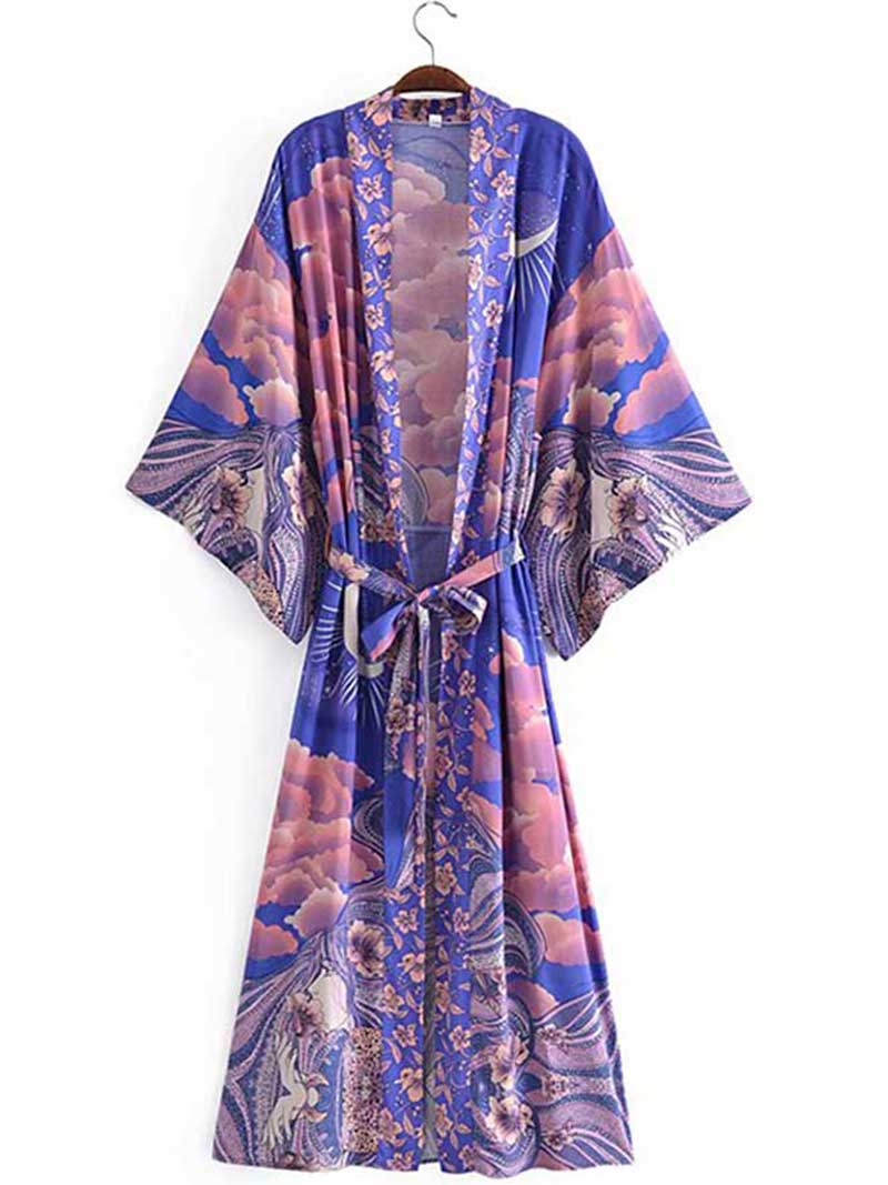 Chic Floral Belt Women's Silk Kimono | Eva Trends