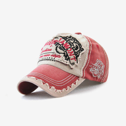 Embroidered Tiger Head Sun Hat – Cotton, Curled Brim, 5 Colors