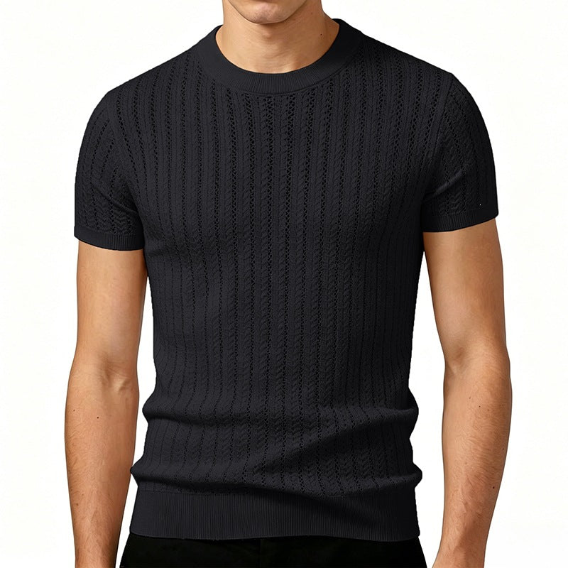 Men's Striped Rayon Knit Short-Sleeve Sweater