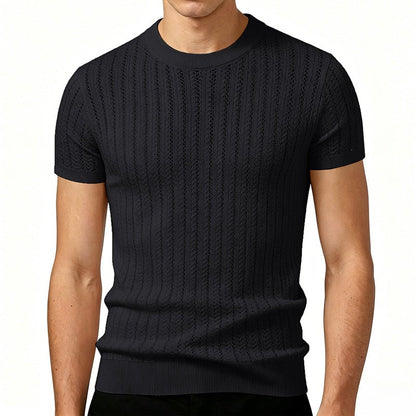 Men's Striped Rayon Knit Short-Sleeve Sweater