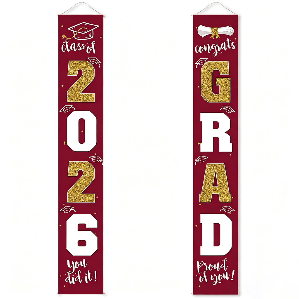 üéìClass of 2026 Graduation Banner 11.8" x 70.87" | Congrats Grad Front Door Porch Decor for Graduation Party (‚ú®Set of 2)