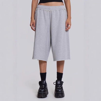Women's Retro Raw-Edge Hem Cropped Casual Pants – Gray