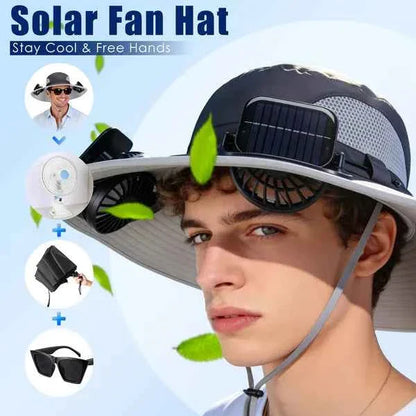 Solar & USB Fan Hat – UPF50, Wide Brim, Face Cover & Neck Flap, 4 Colors