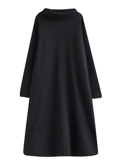 Women's Loose High-Neck Side Pockets A-Line  Dress
