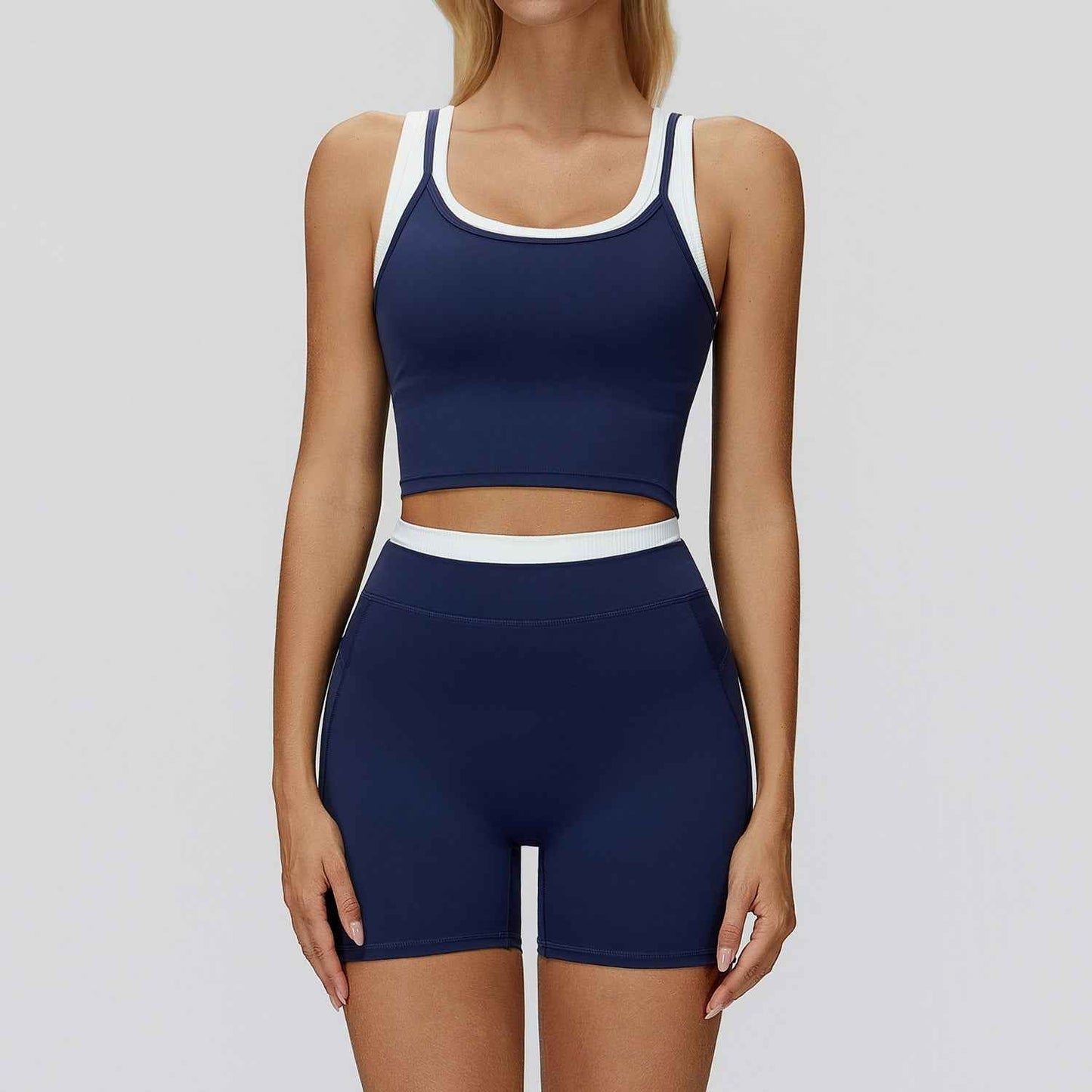 Women's Contrast Yoga Vest & Shorts or Leggings Set – Active Workout Set